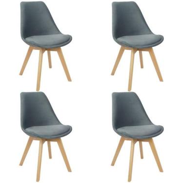 Imagem de Kit 4 Cadeiras Charles Eames Leda Veludo Luisa Saarinen Estofada Base 