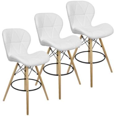 Imagem de Kit 3 Banquetas Slim Eiffel Wood Estofada - Lianto Decor, Branco