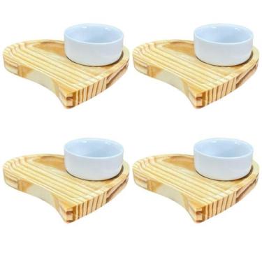 Imagem de Petisqueira Jogo Servir Molhos Caldas 8pçs Porcelana e Pinus - Antilop