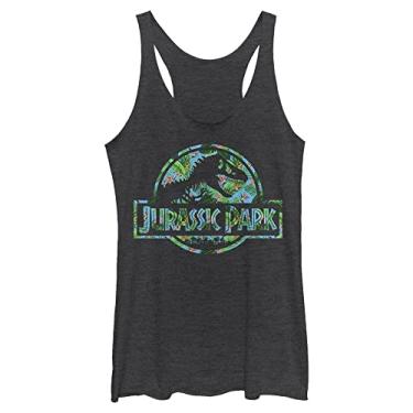 Imagem de Jurassic Park Regata feminina estilo nadador com logotipo floral, Preto mesclado, G