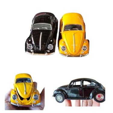 Imagem de Kit Carrinhos De Ferro Fusc Fus quinha Abre Porta lateral Fricção Miniatura Coleção (Preto e Amarelo)