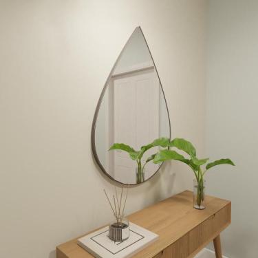 Imagem de Espelho Orgânico 115cm x 70cm E12 Moldura Couro Café Luxo Quarto Decor