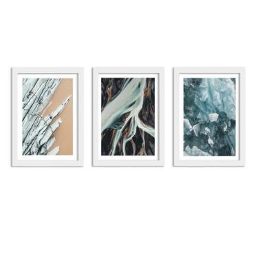 Imagem de Kit 3 Quadros Decorativos Grandes Com Molduras Praia Marmore - D'Cora