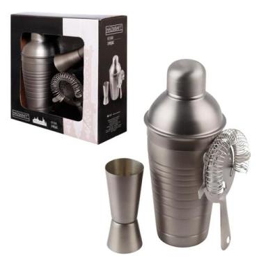 Imagem de Kit Bar Inox Cinza Fosco 500ml 3 Peças Coqueteleira Coador e Dosador K
