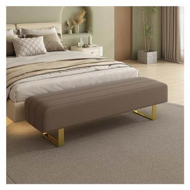 Imagem de Banco de cabeceira para cama, banco de entrada moderno, banco de jantar estofado de couro sintético, banco de vaidade com pernas de metal, banco de quarto tufado para sala de maquiagem, sala de estar,