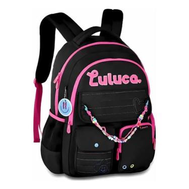 Imagem de Mochila Luluca Costa Grande Miçanga Notebook Bolsos Juvenil, Preto