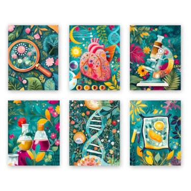 Imagem de ZOQIPQO Pôster de arte de ciência bioquímica, impressões de parede de química de microbiologia, arte de parede em tela científica, conjunto de 6 decoração de laboratório escolar (sem moldura, 20 x 25