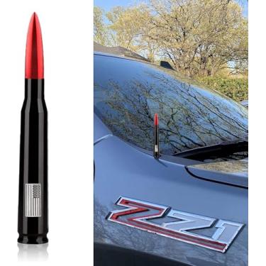 Imagem de Antena Bullet de carro de liga de cobre impressa com bandeira americana, compatível com Ford F150, Wrangler, Jeep, Chevrolet (vermelho)