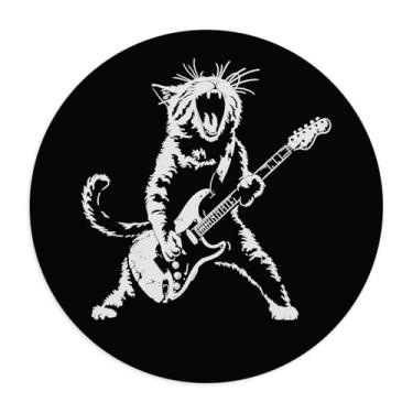 Imagem de Mouse pad engraçado gato tocando guitarra 20 cm diâmetro círculo antiderrapante jogos mouse pads gato músico tocando guitarra balanço mousepad borracha escritório casa presente música amante humor