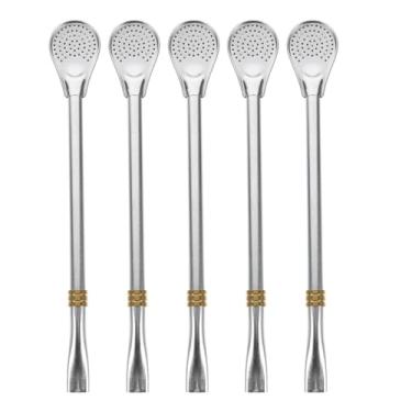 Imagem de 5 Unidades Colher De Palha De Filtro Canudos De Filtro De Café Canudos Reutilizáveis Colher Matcha Coador De Matcha Laptop Mais Aço Inoxidável 304 Bebidas Colher De Café