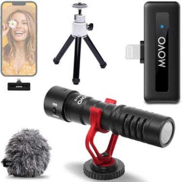 Imagem de Movo Microfone espingarda VXR10 com adaptador de microfone sem fio WM-VXR10 e tripé - para iPhones, iPads compatíveis com Lightning