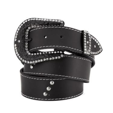 Imagem de Cinto Country Feminino Couro Fivela Grande Pedra Strass - Pampas Count