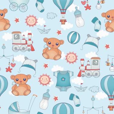 Imagem de Papel De Parede 10m Adesivo Bebê Neném Azul Infantil Nuvem