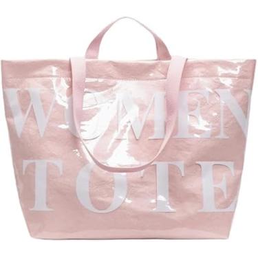 Imagem de MINGRI Bolsa feminina transparente de PVC, bolsa grande de plástico, bolsa de ombro de papel kraft, Hobo, para trabalho, viagens, rosa
