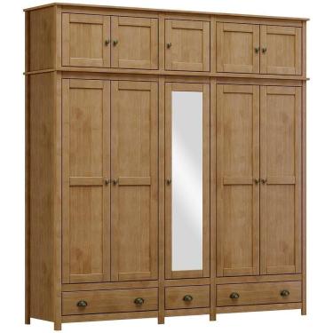 Imagem de Guarda Roupa 10p 3g Espelho Madeira Maciça 220 Cm 9139 Freijo Milani Store