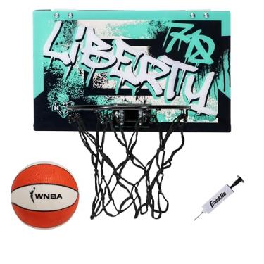 Imagem de Franklin Sports Cesta de basquete WNBA New York Liberty Over The Door - Cesta de basquete infantil com mini bola - WNBA Fan Shop Mini Argola para quarto + escritório