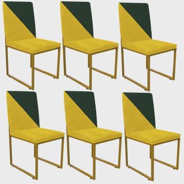 Imagem de Kit 06 Cadeira Office Stan Duo Sala de Jantar Industrial Ferro Dourado Suede Amarelo e Verde Musgo - Ahz Móveis