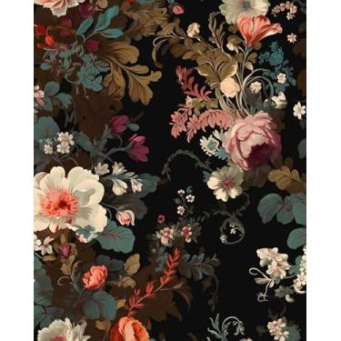 Imagem de XRUIBZI Papel de parede floral preto descasque e cole papel de parede floral colorido vintage papel de parede de contato para armário impermeável papel de parede autoadesivo para cozinha bancada