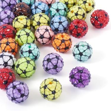 Imagem de Magibeads 30 peças de contas de futebol de discoteca de strass de resina para canetas 19-20 mm grossas bola de futebol esportivo Bubblegum contas focais para chaveiros com contas, artesanato