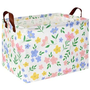 Imagem de HIYAGON Cesta de armazenamento infantil cesta de presente para bebê menina vazia fofa caixa organizadora de armazenamento de brinquedos retangular livros de decoração de quarto (flor)