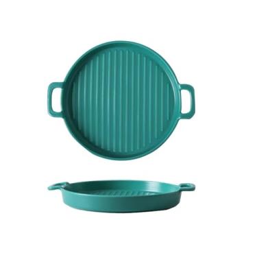 Imagem de Bandeja de cerâmica binaural colorida, bandeja de sobremesa de restaurante doméstico - 20 cm - verde