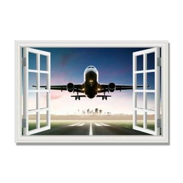 Imagem de Arte de parede em tela de janela aberta, impressão natural em tela, "Avião no céu 45.7 cm, decoração de parede de paisagem de janela, decoração de casa moderna. 40x60cm-15.7x23.6in sem moldura