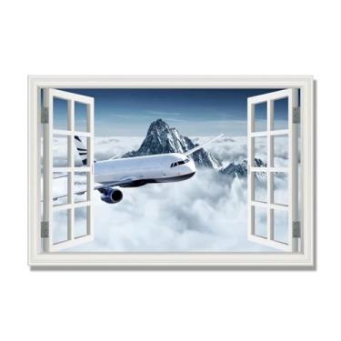Imagem de Arte de parede em tela de janela aberta, impressão natural em tela, "Avião no céu 27.9 cm, decoração de parede de paisagem de janela, decoração de casa moderna. 30x45cm-11.8x17.7in sem moldura