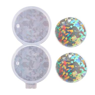 Imagem de Angel Wings Molde de silicone redondo super brilhante de 5 cm, 2 cavidades, holográfico, formato redondo, molde para porta-copos, para fundição de resina epóxi, faça você mesmo, chaveiro pingente de