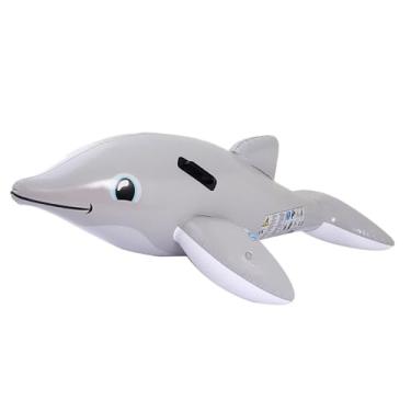 Imagem de Kokiya Golfinho inflável, brinquedo inflável de verão para decorações profissionais de piscina PVC 63 polegadas para adultos para chá de bebê, Cinza