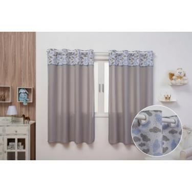 Imagem de Cortina Infantil Kids Estampada 2,00m x 1,40m com Barrado Duas Folhas Promoção (NUVEM CINZA E AZUL)