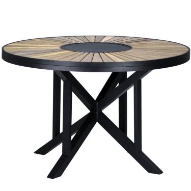 Imagem de Mesa Atenas Redonda 120cm Tampo Madeira Giratório em Alumínio Trama