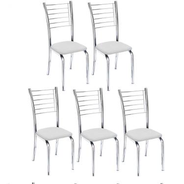Imagem de Kit 5 Cadeiras Iara Cromada Para Cozinha Branco