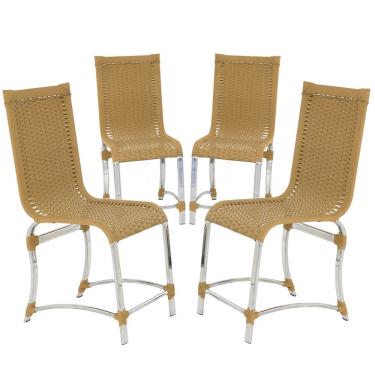 Imagem de 4 Cadeiras De Jantar Em Alumínio Polido E Fibra Sintética
