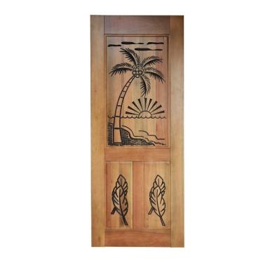 Imagem de Folha De Porta Madeira Maciça Entalhada Palmeira 80x210x3,5cm Cedro Rosa Madeira