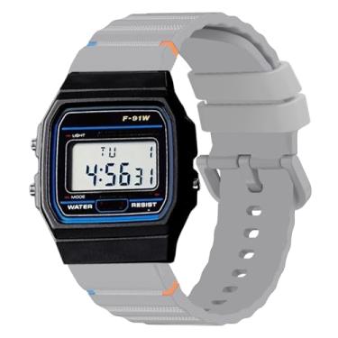 Imagem de Pulseira de relógio F-91W, Lamshaw 18 mm, 22 mm, pulseira de substituição de silicone respirável de liberação rápida compatível com Casio W-217H, W-218H, W-219H, F-91W, A158WA, A168WA, A700W-1, A700WM