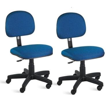Imagem de Kit 2 Cadeiras Secretária Giratória Escritório Azul Home Gourmet Ergonômica Espuma D45 Madeira Pinus Tecido Rodízios
