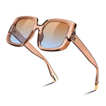 Imagem de FEISEDY Óculos de sol quadrados, grandes, grandes, amplos, vintage, retrô, armação grossa, proteção UV400, B0196, Armação de chá - Lente azul, 57