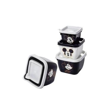 Imagem de Kit 3 Potes Conjunto Infantil Lanches Papinha Plasutil, Mickey Retrô