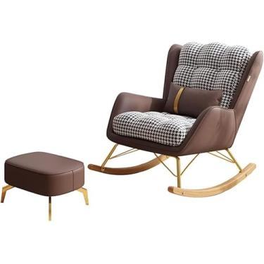 Imagem de Cadeiras De Balanço Para Adultos - Cadeira De Balanço Moderna De Meados Do Século Com Encosto Largo E Otomano, Assento Acolchoado, Cadeira De Balanço Deslizante Pequena, Orange 2