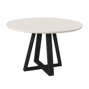 Imagem de Mesa De Jantar Luxo Tampo MDF Vidro Redonda Para 4 Lugares Pés Madeira Maciça Pérola Preto Off White