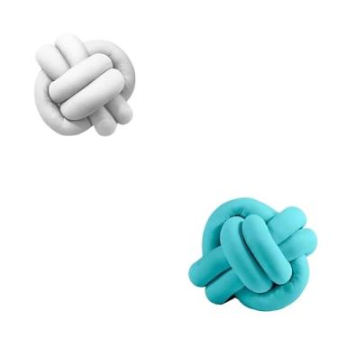 Imagem de Almofadas De Nó 28cm x 28cm Lindas Decorativas Sala Sofá Cama Cores (BRANCO E TIFFANY)