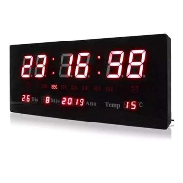 Imagem de Relógio de Parede Digital LED Grande, Display com Temperatura, Data e Hora, Preto