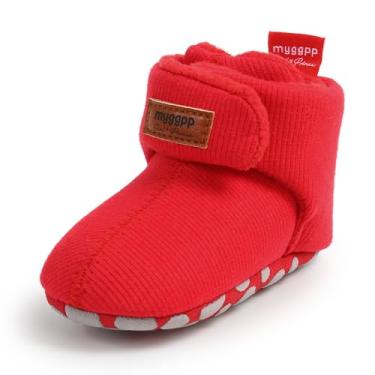 Imagem de Botas de algodão para bebês recém-nascidos unissex FAMI sola antiderrapante para meninos e meninas inverno quente fleece meias aconchegantes, rosa, 12-18 Months Wide Toddler