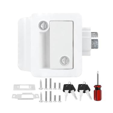 Imagem de IEUDNS Substituição de fechadura de porta de RV, peças de RV com trava de entrada de ferrolho de pá com chaves para trailers de carga de campistas, Branco