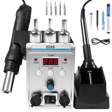 Imagem de Estação de Solda 2 Em 1 Completa Ar Quente, Kit de Estação de Retrabalho de Ar Quente 2 em 1, Estação de Ar Quente E Ferro de Solda com 3 Bicos para Reparo（110v-127v)