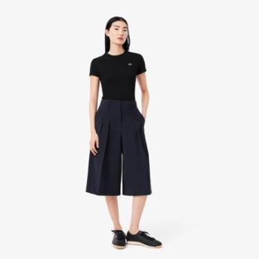 Imagem de Bermuda Lacoste Plissada Longa, Ajuste Folgado, Extra Grande-Feminino
