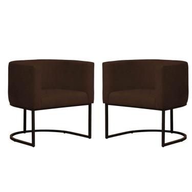 Imagem de Kit 2 Poltronas Reforçada Decorativa Sala Gabriela Base Ferro Preta Suede