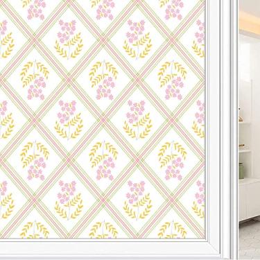 Imagem de Película de janela de privacidade de flores, textura de estilo floral, filme de vidro para sala de estar e escritório em casa, L90 x C 190 cm
