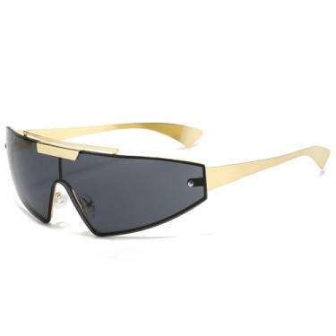 Imagem de Óculos de sol retrô estilo olho de gato masculino, óculos de sol fashion, peça única, gradiente, espelhado, UV400, feminino, esportivo, punk, dourado, tamanho único