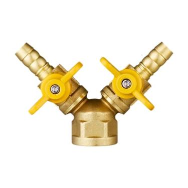 Imagem de Wswqop Válvula de esfera de gás de 3 vias, válvula de corte em Y com 2 conectores divisores de interruptor para ambientes externos, Fêmea